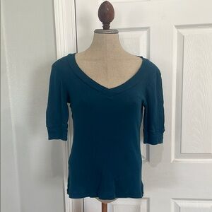 Metro 7 scoop V-neck short sleeve cotton top Women's Teal T-shirt women’s S 4 6